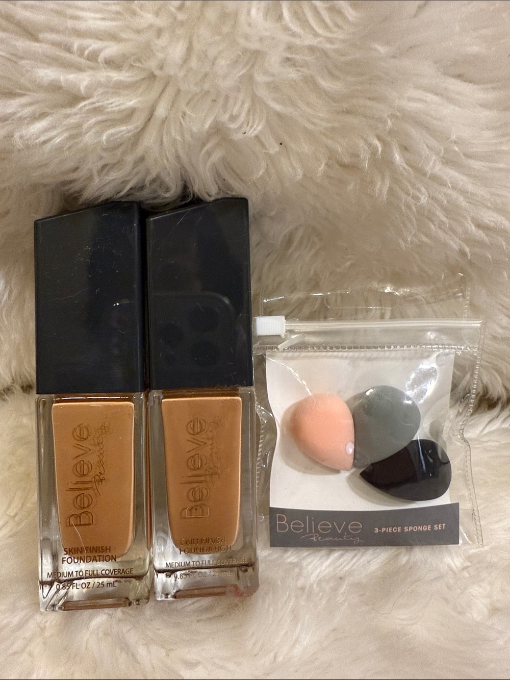NWT Believe Beauty Foundation Bundle 3 Piece Sponge Set Medium to Full Coverage